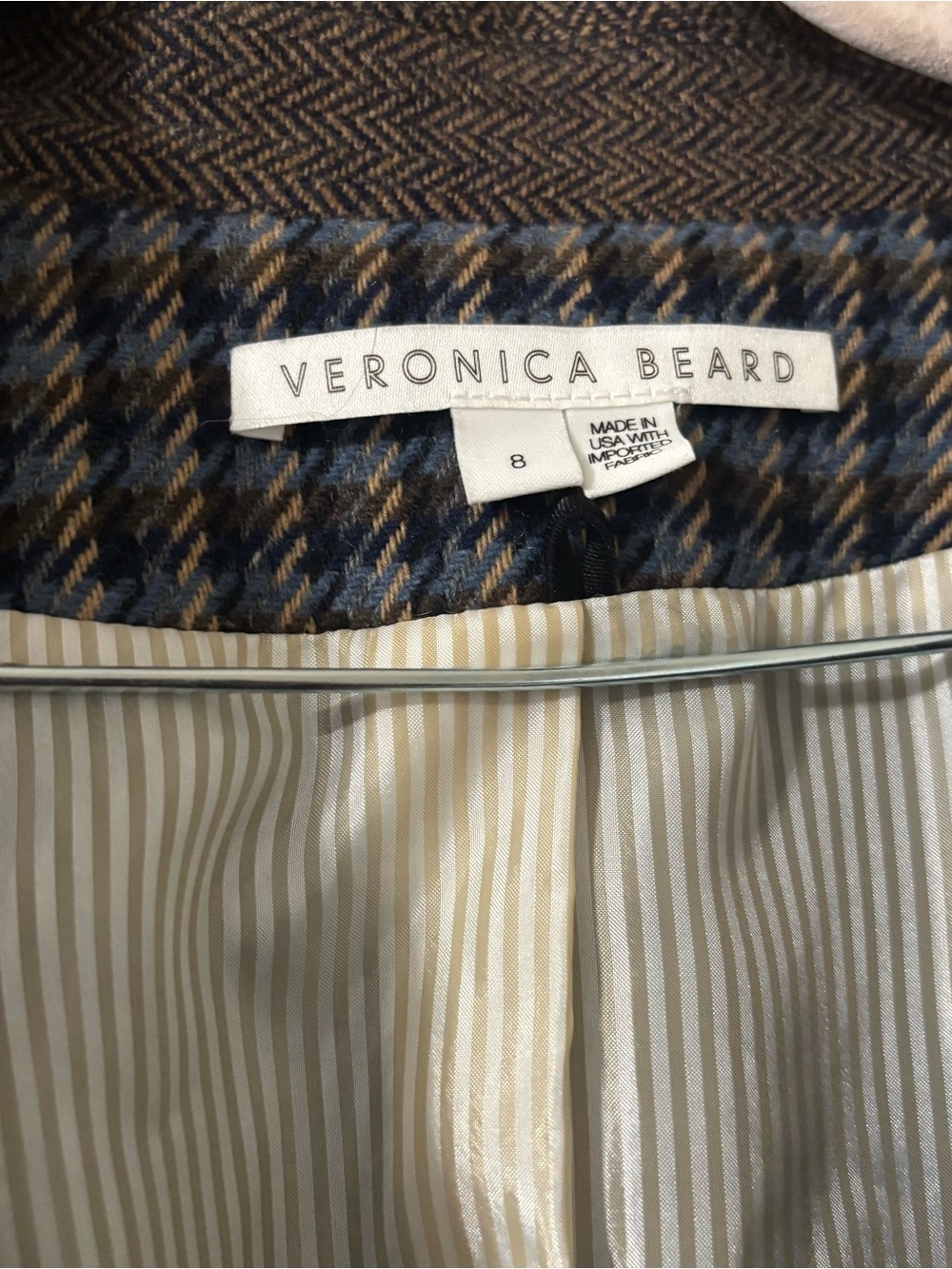 VERONICA BEARD | Faustine Dickey Houndstooth Mixed Media Jacket Blue Multi 8 - Picture 4 of 6